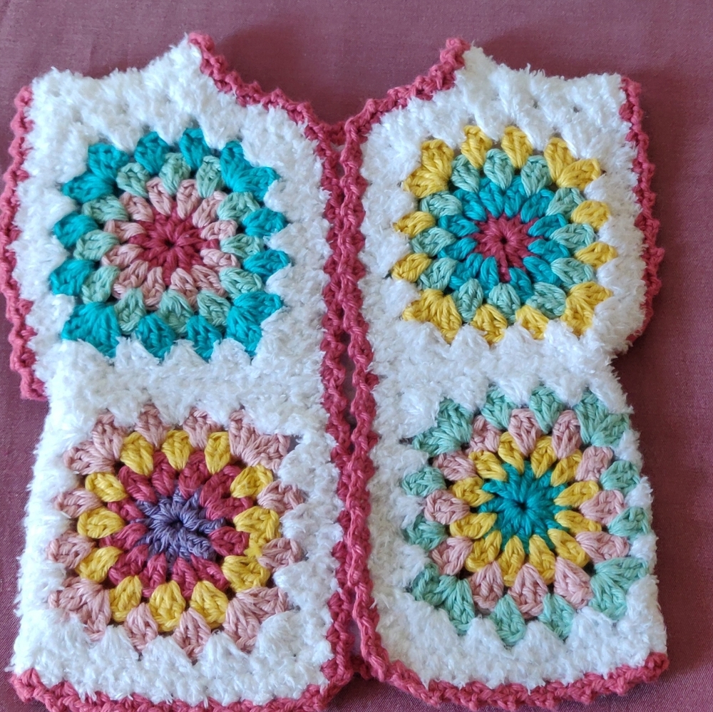 Handmade Crochet Colorful Baby Vest with Granny Square Patterns - Picture 3 of 13